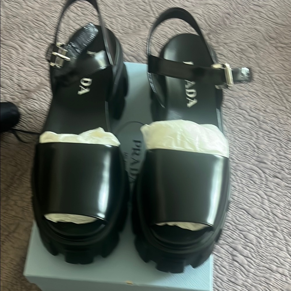 Prada Black Platform Sandals with Ankle Straps